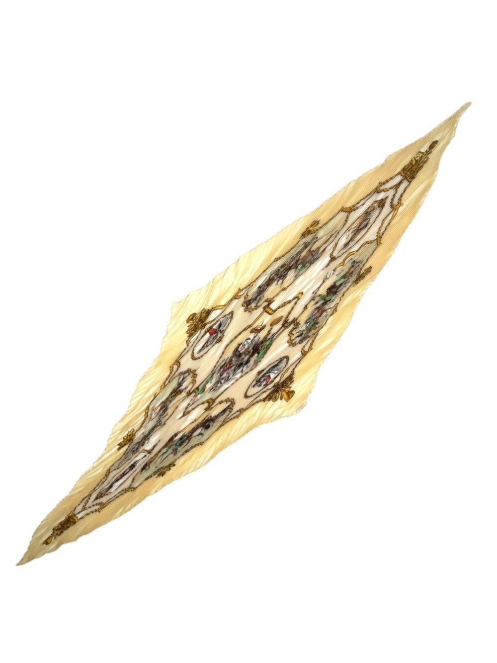 Hermes Pleated Carre D Coupages Silk Light Yellow Scarf